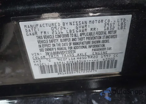 2025 Nissan Sentra S z USA, uszkodzony, nr VIN 3N1AB8BV9SY232274